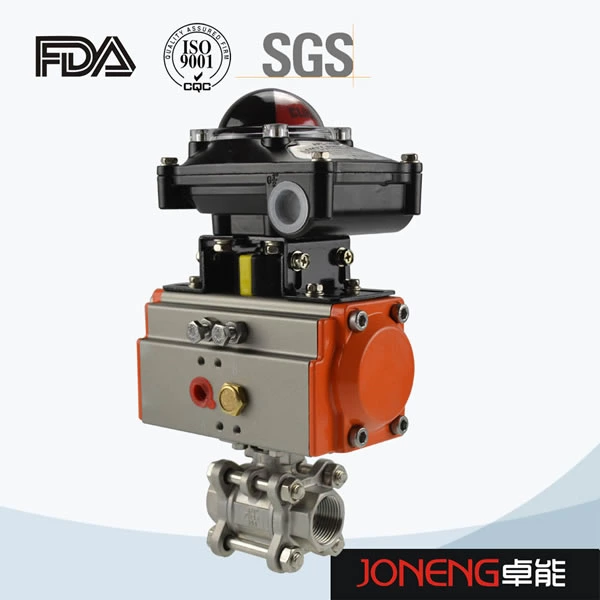 Stainless Steel Sanitary Grade Pneumatic Threaded 3 Piece Ball Valve