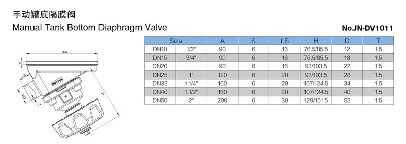 stainless steel food grade pneumatic tank bottom diaphragm valve