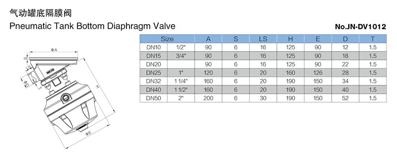 stainless steel food grade pneumatic tank bottom diaphragm valve