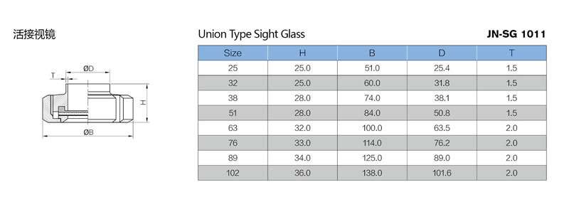 Sanitary welded union type sight glass