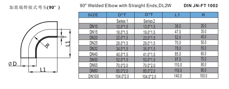 90° Welded Elbow with Straight Ends,DL2W