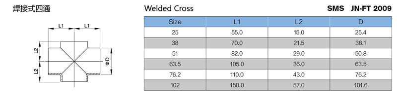 stainless steel hygienic grade welded short cross