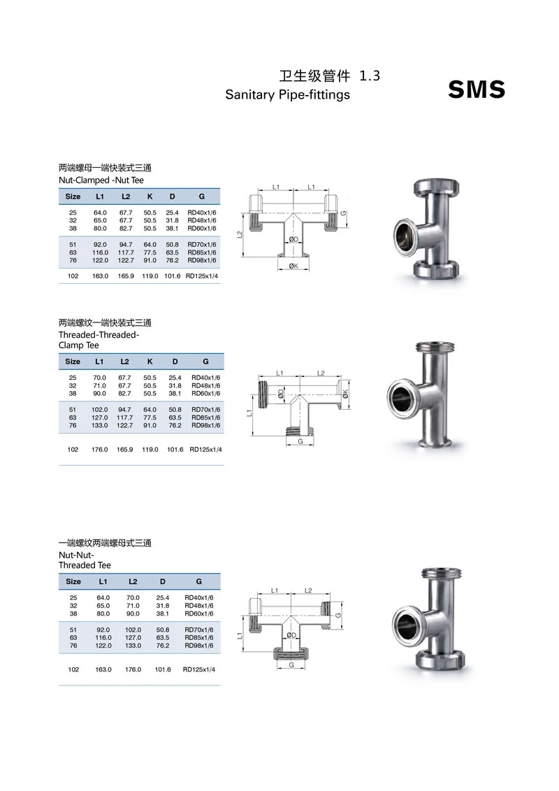 stainless steel food grade male-union type equal tee