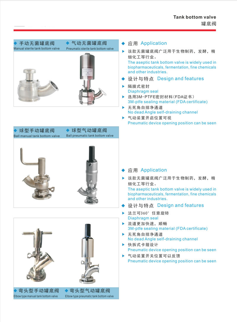 stainless steel food processing aseptic tank bottom valve