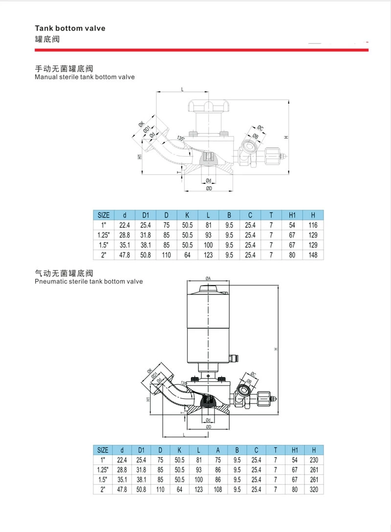 stainless steel food processing aseptic tank bottom valve