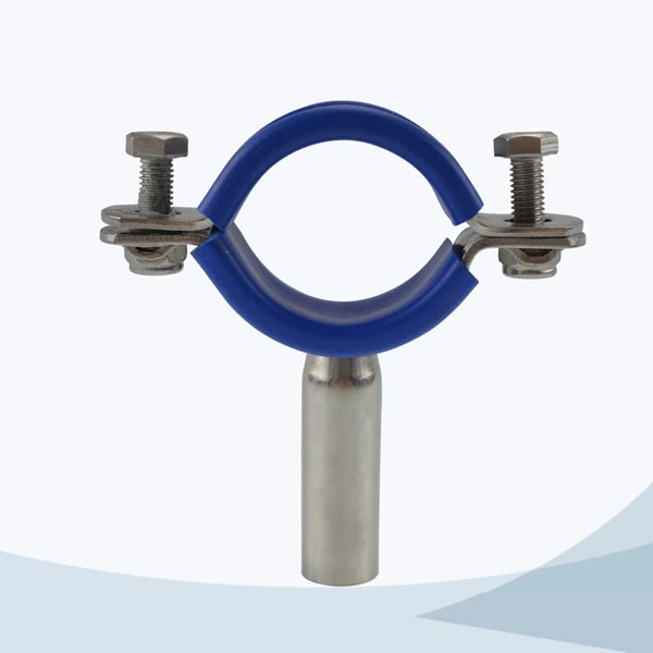 stainless steel sanitary TH6 round pipe holder with blue sleeve