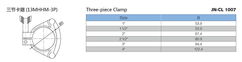 stainless steel sanitary grade 13MHHS three segment clamp