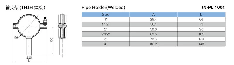 stainless steel food grade TH1 round pipe clamp with female nipple