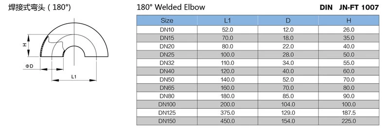 stainless steel hygienic grade 2WUMP 180D U type welded elbow