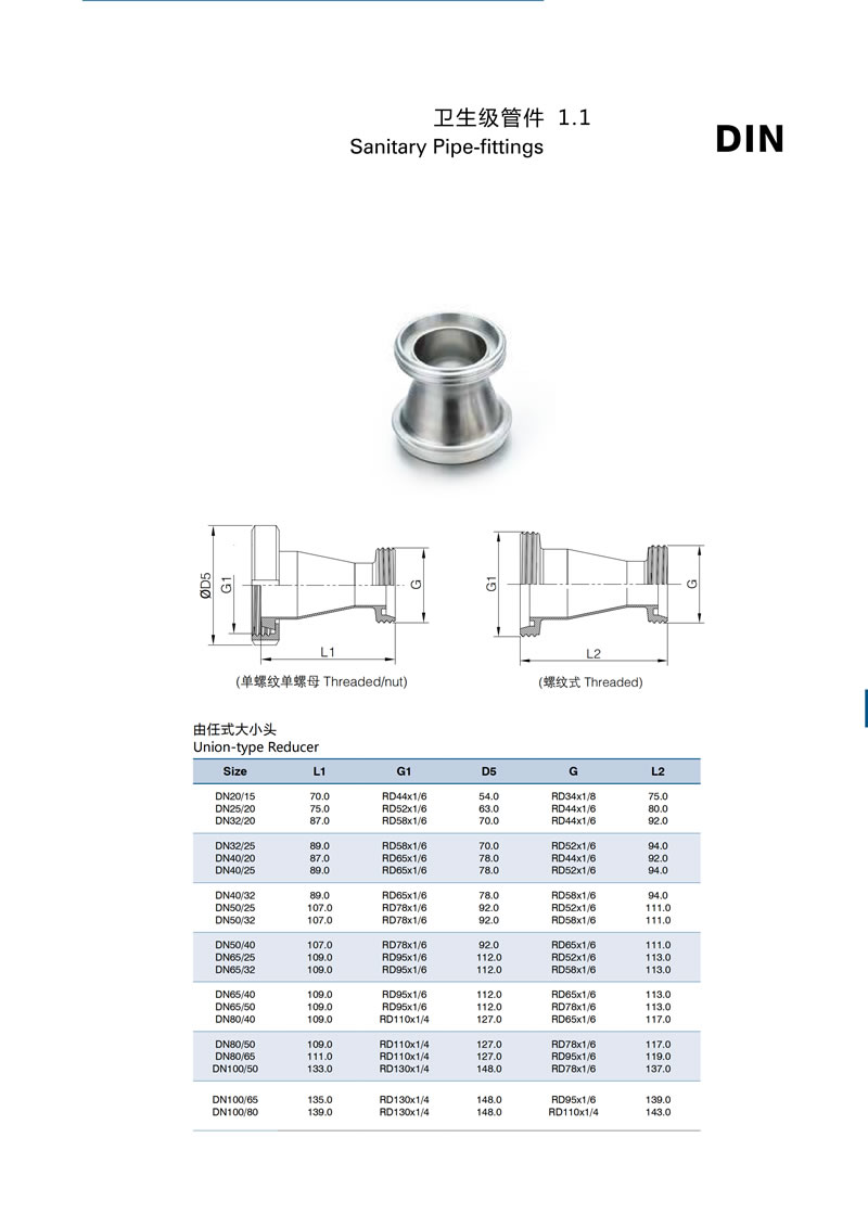 stainless steel food processing male threading concentric reducer