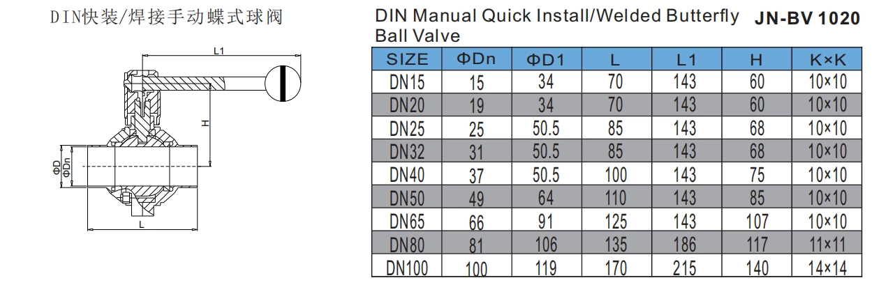 Stainless Steel Sanitary Grade Round Handle Tri-Clamped Butterfly Type Ball Valve