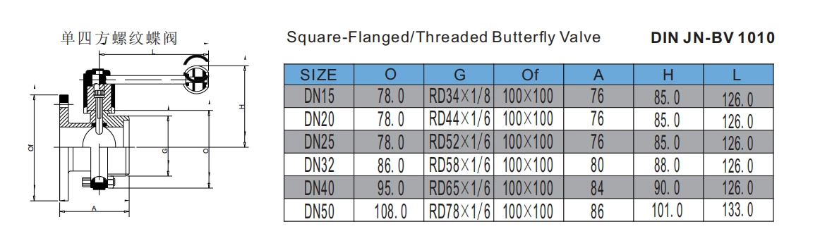Stainless Steel Food Grade Manual -Type Flange-Clamped Butterfly Valve